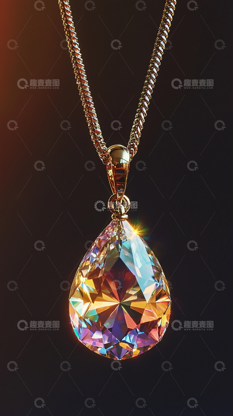 高清大图下载【趣麦麦图】金色项链水晶吊坠