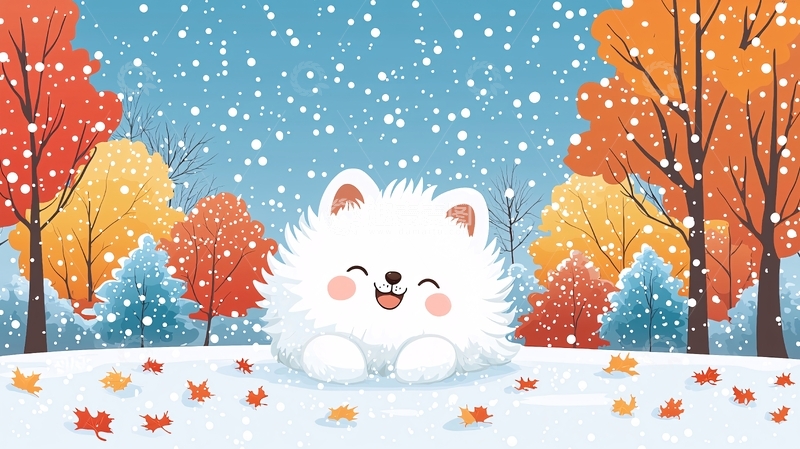 高清大图下载【趣麦麦图】可爱小狗雪景图