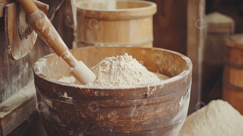 高清大图下载【趣麦麦图】木质碗里盛满的面粉