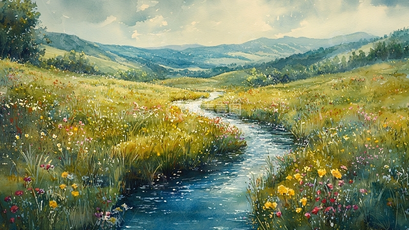 高清大图下载【趣麦麦图】田园风光小溪流水