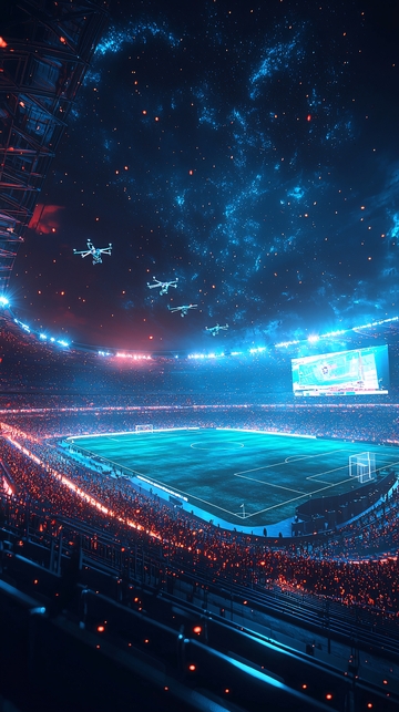 未来科技感足球场夜景
