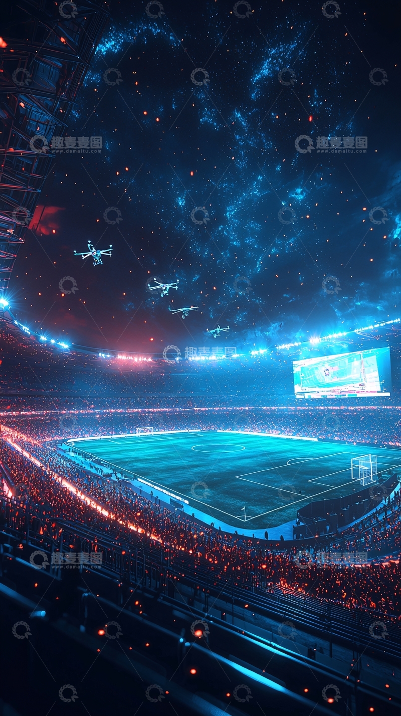 高清大图下载【趣麦麦图】未来科技感足球场夜景