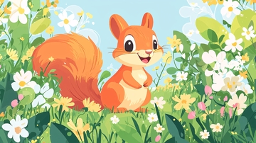 可爱小松鼠花丛图