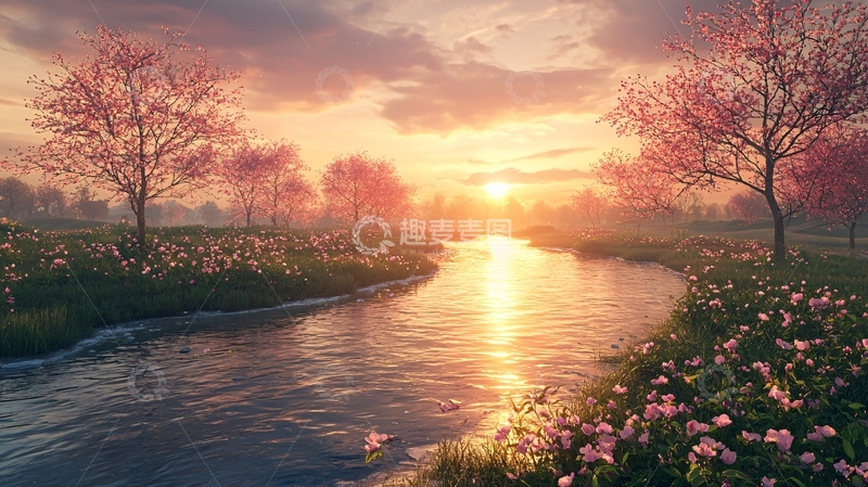 高清大图下载【趣麦麦图】傍晚时分的宁静河流