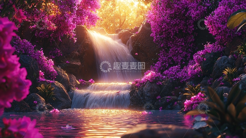 高清大图下载【趣麦麦图】梦幻紫花瀑布