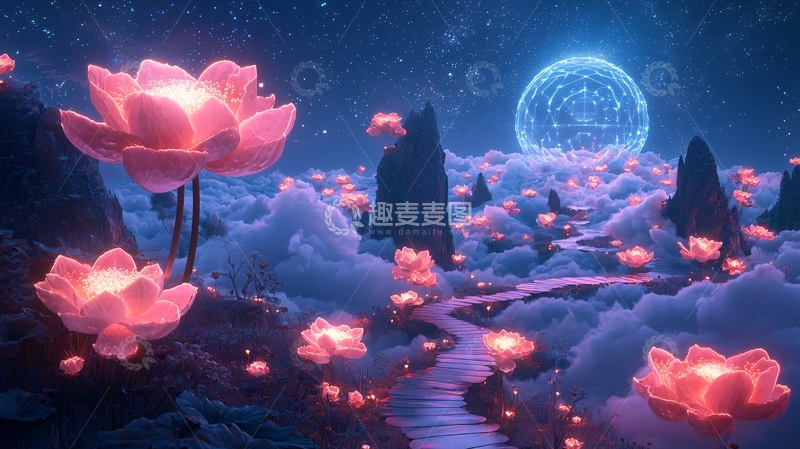 高清大图下载【趣麦麦图】梦幻粉色莲花