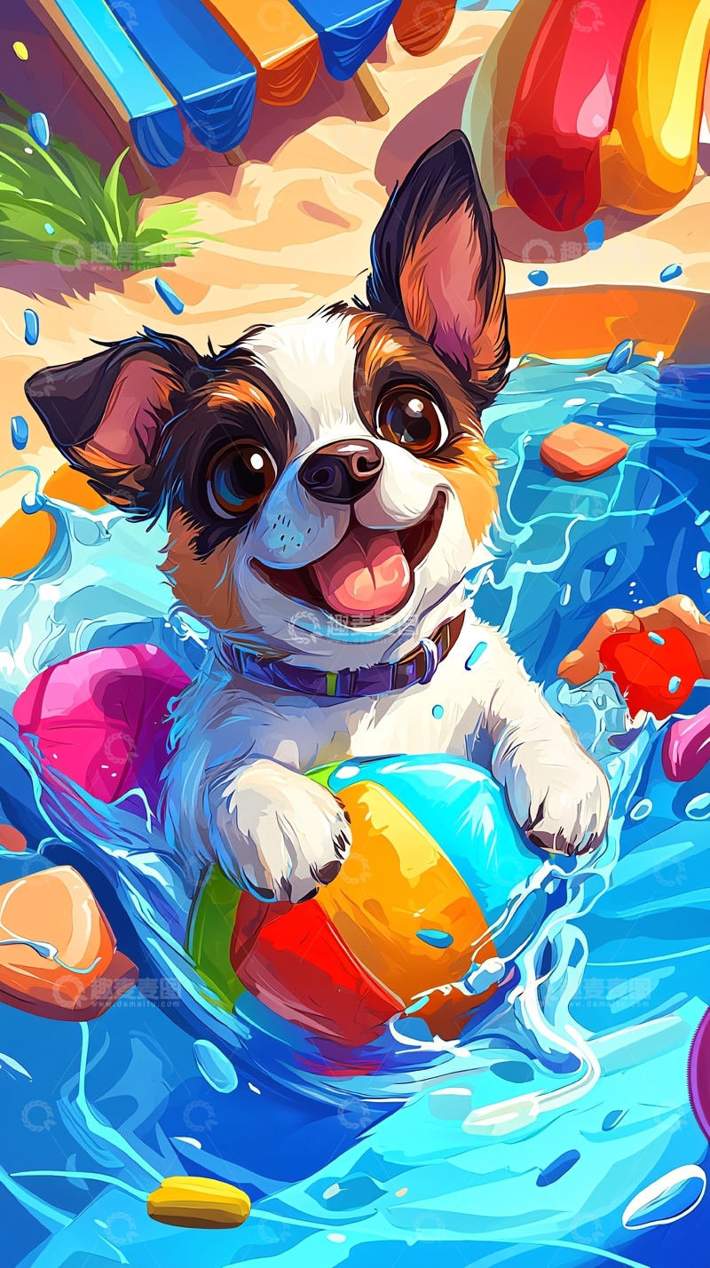 高清大图下载【趣麦麦图】可爱小狗戏水