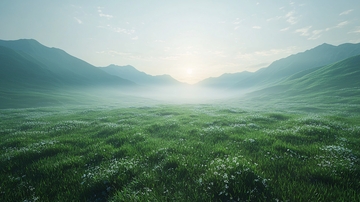 清晨薄雾山谷绿野