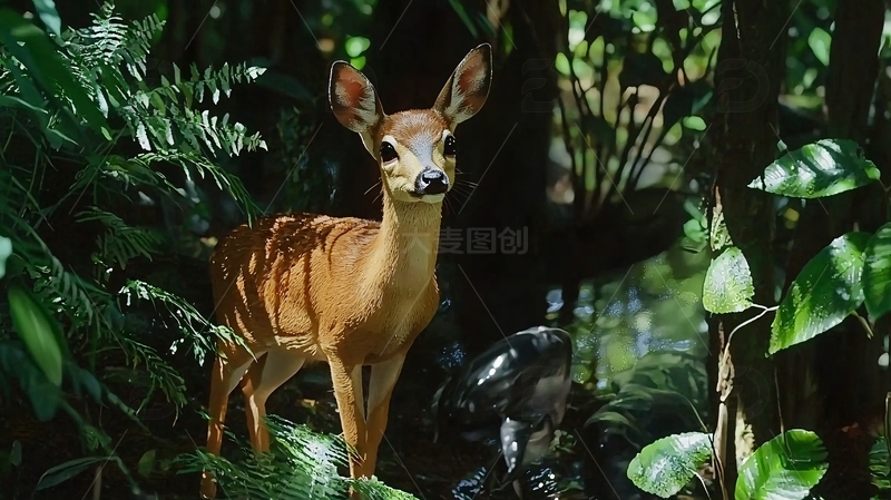高清大图下载【趣麦麦图】森林中的一只小鹿