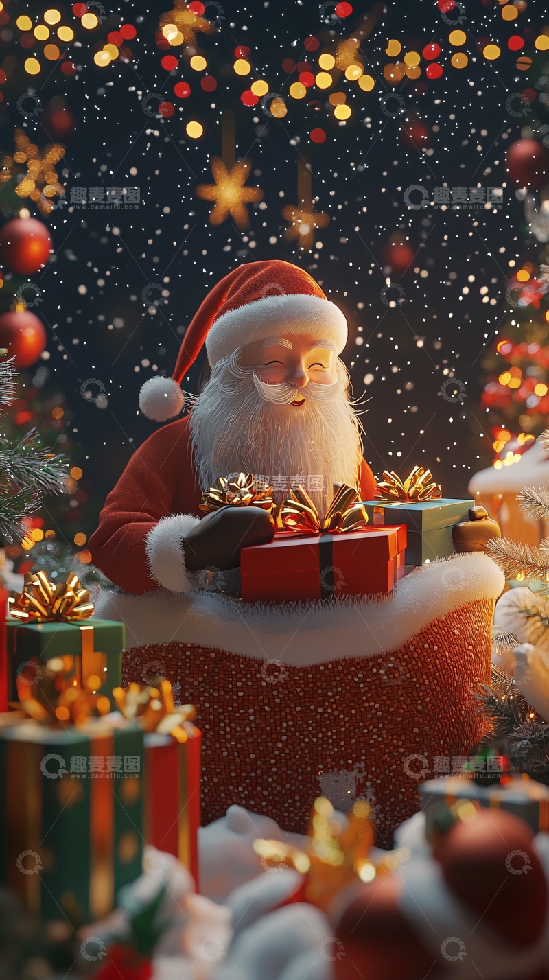 高清大图下载【趣麦麦图】圣诞老人送礼物