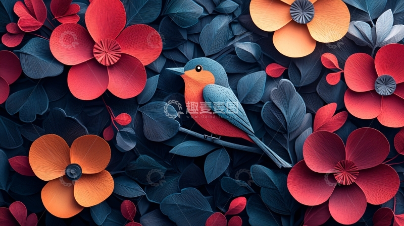 高清大图下载【趣麦麦图】纸艺小鸟和花朵