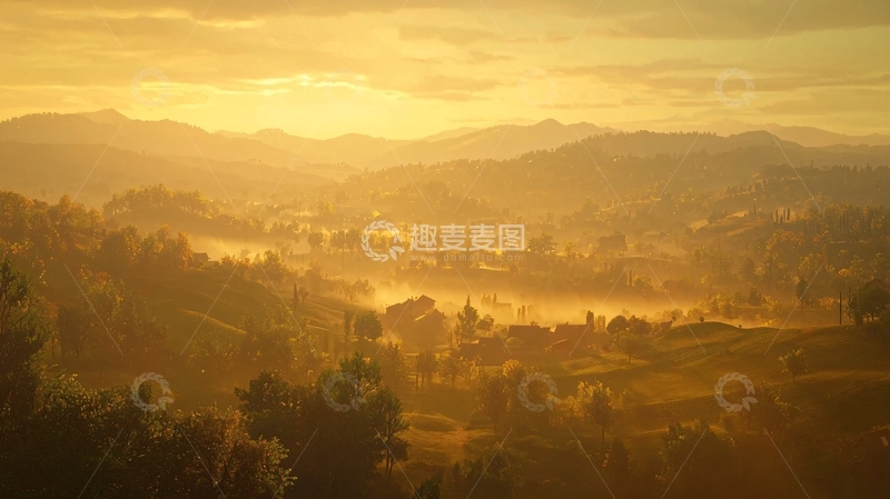 高清大图下载【趣麦麦图】金色晨曦山谷景色
