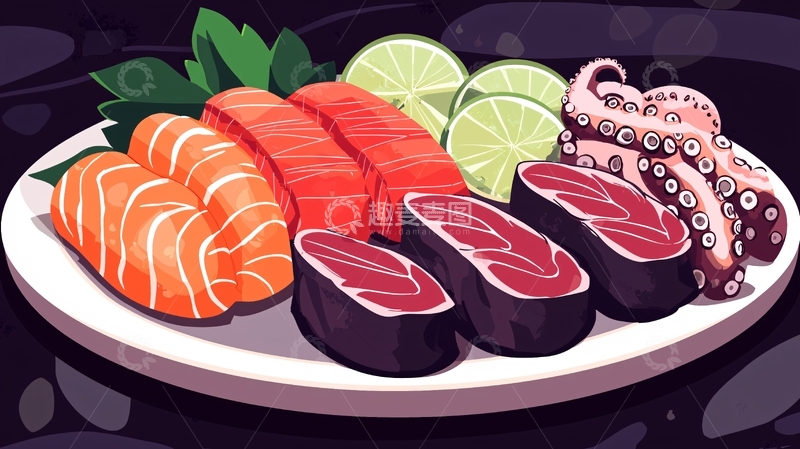 高清大图下载【趣麦麦图】美味日式生鱼片拼盘