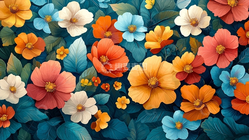 高清大图下载【趣麦麦图】彩色花卉图案背景