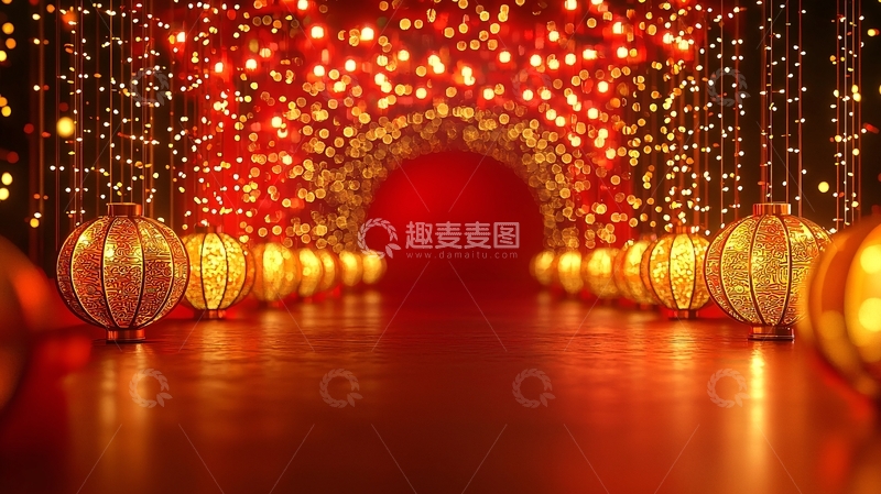 高清大图下载【趣麦麦图】红光闪耀的灯光隧道