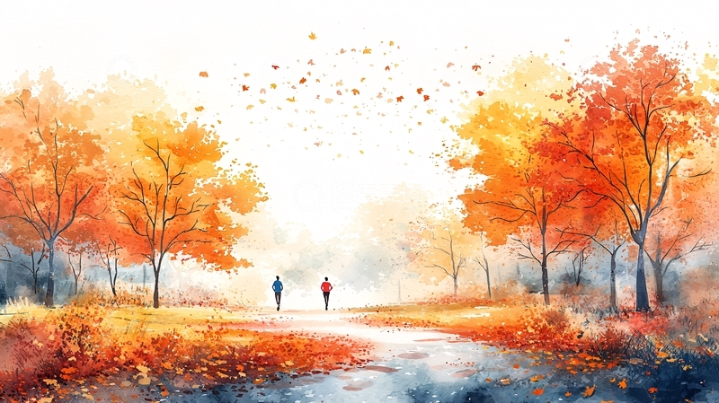 高清大图下载【趣麦麦图】水彩画秋天景色