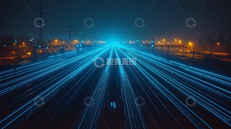 高清大图下载【趣麦麦图】夜景火车轨道