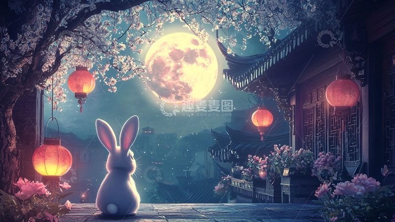 高清大图下载【趣麦麦图】中秋节玉兔