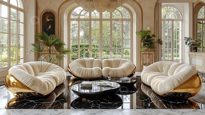 高清大图下载【趣麦麦图】-奢华客厅金色沙发组合