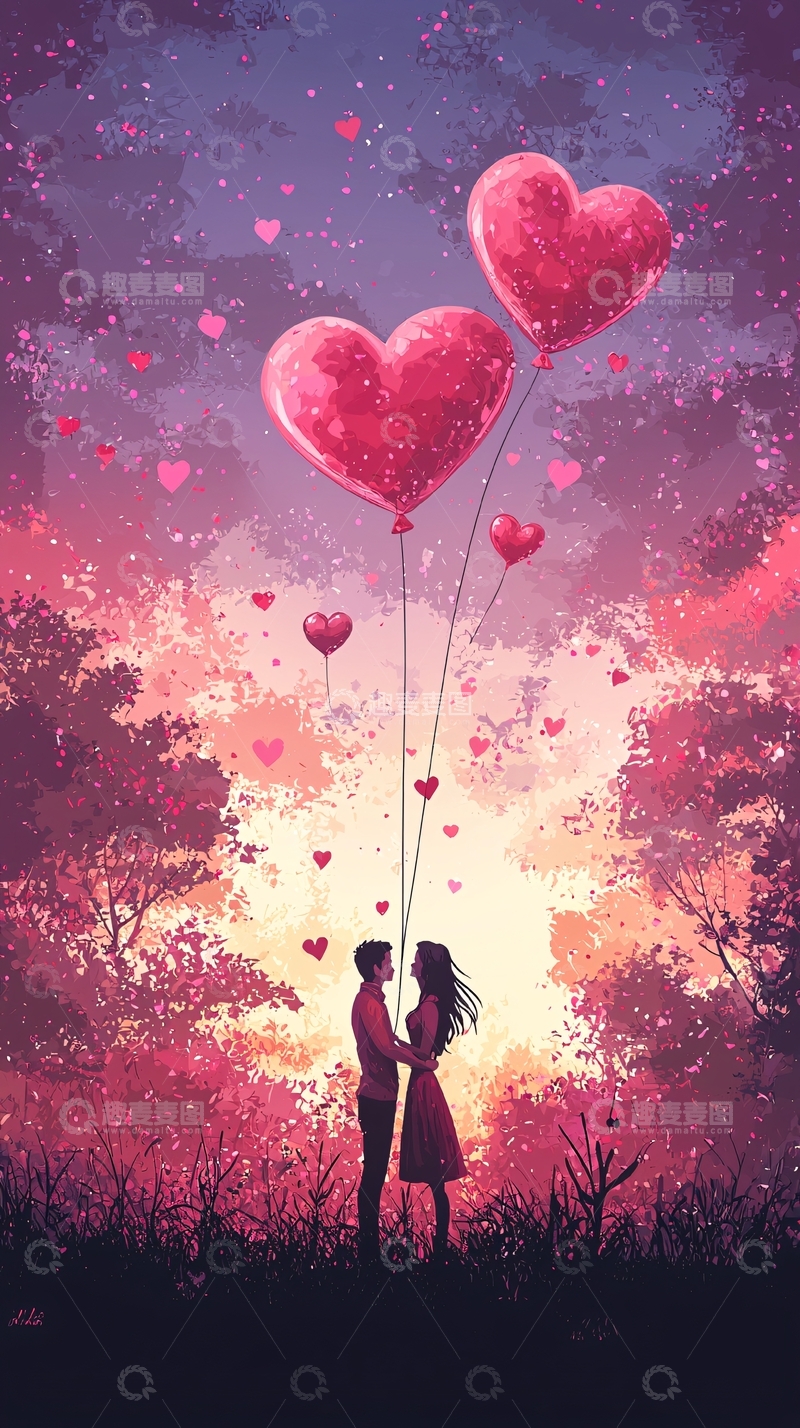 高清大图下载【趣麦麦图】情侣浪漫剪影