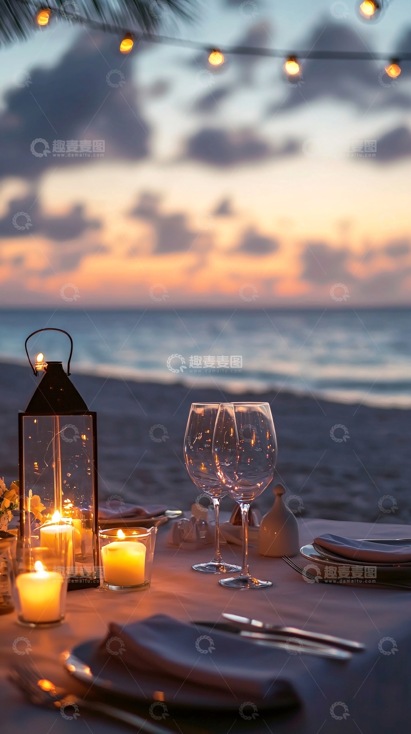 高清大图下载【趣麦麦图】海滩烛光晚餐