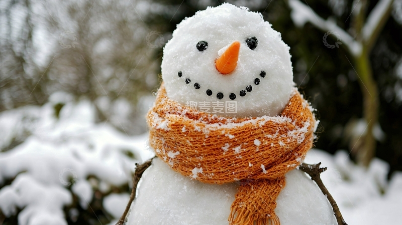 高清大图下载【趣麦麦图】戴橙色围巾的可爱雪人