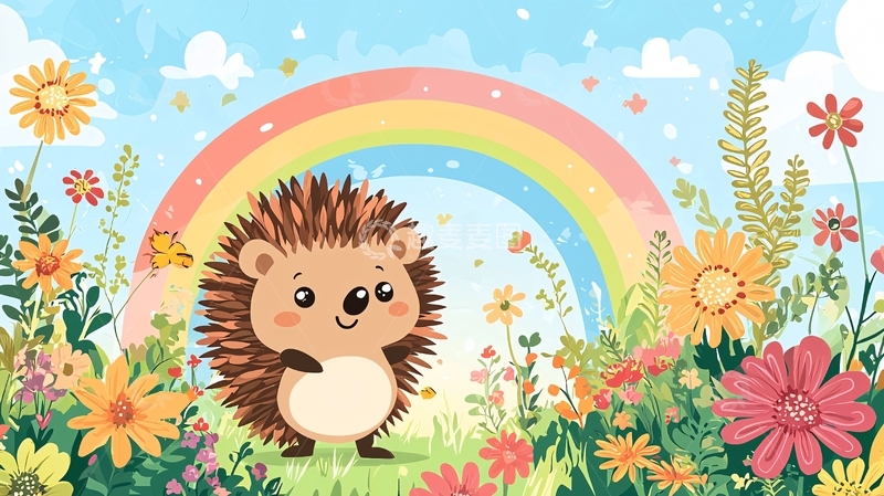 高清大图下载【趣麦麦图】彩虹下的小刺猬