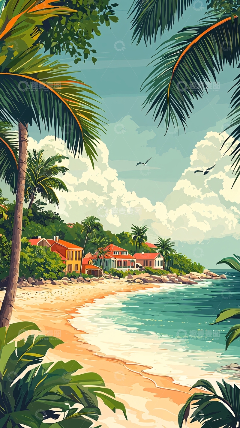 高清大图下载【趣麦麦图】热带海滩度假村风光
