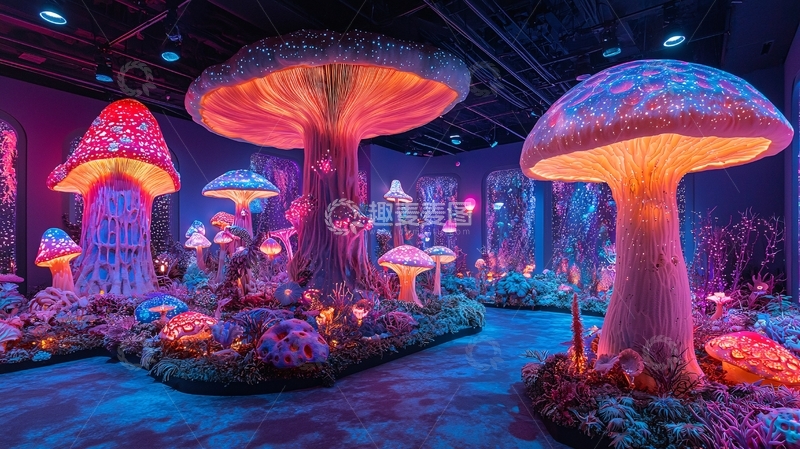 高清大图下载【趣麦麦图】梦幻巨型发光蘑菇