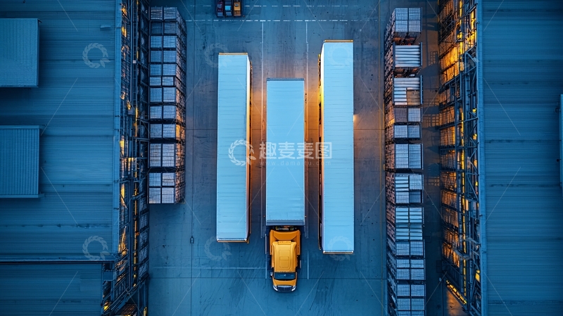 高清大图下载【趣麦麦图】仓库旁的卡车鸟瞰图