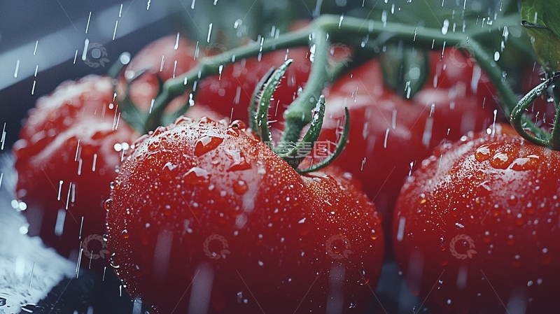 高清大图下载【趣麦麦图】雨中新鲜番茄