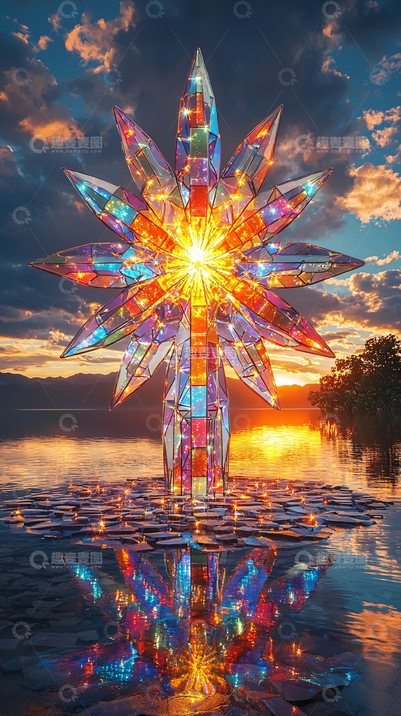 高清大图下载【趣麦麦图】彩色玻璃星形雕塑