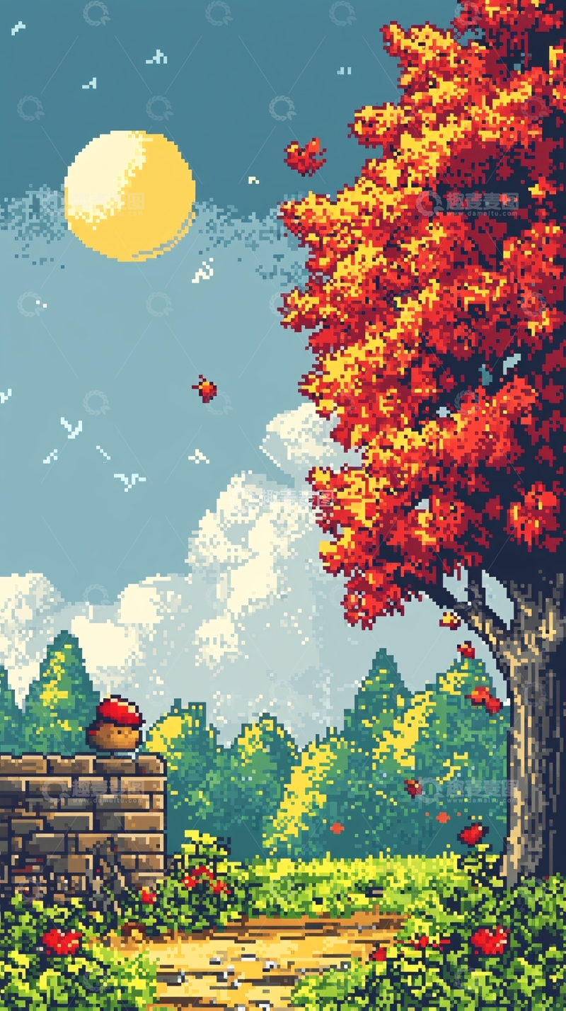 高清大图下载【趣麦麦图】像素风秋景