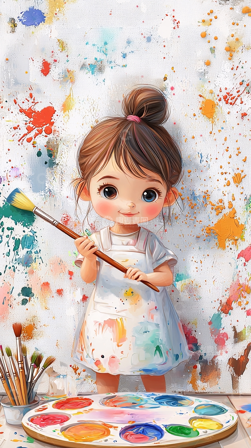 高清大图下载【趣麦麦图】可爱小女孩绘画