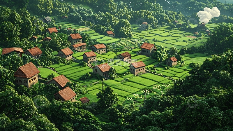 高清大图下载【趣麦麦图】山谷田园村庄景色