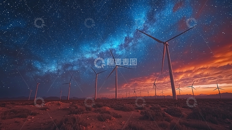 高清大图下载【趣麦麦图】星空下的风力发电