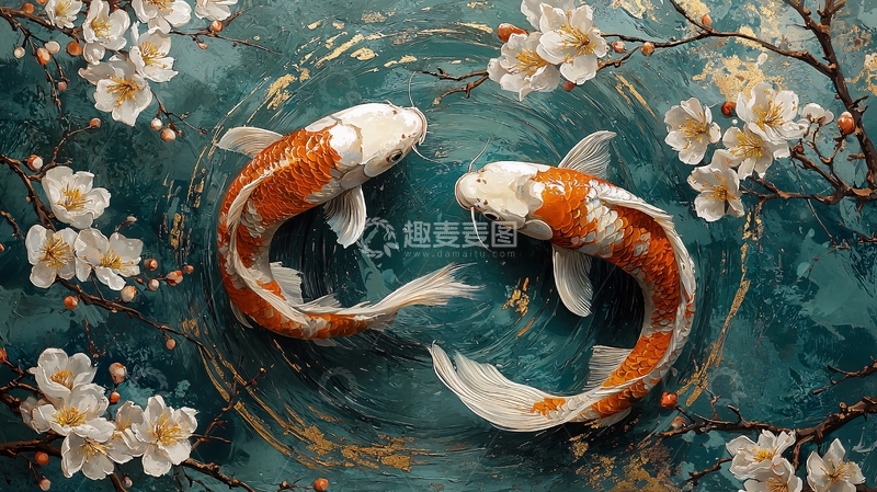 高清大图下载【趣麦麦图】水墨画风格锦鲤