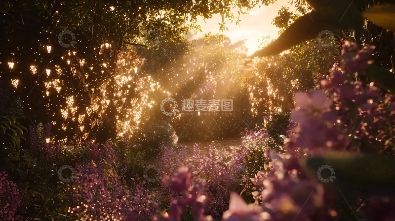高清大图下载【趣麦麦图】阳光透过树林洒在花田