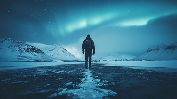 极光下孤独的身影