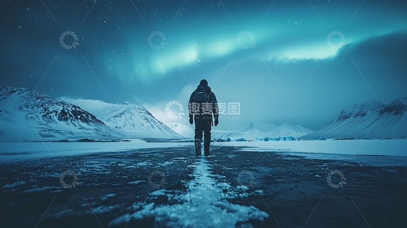 高清大图下载【趣麦麦图】极光下孤独的身影