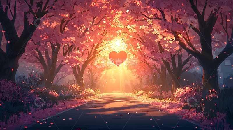 高清大图下载【趣麦麦图】-粉色树林爱心路径