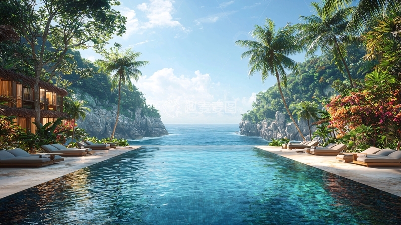 高清大图下载【趣麦麦图】海岛度假泳池景色