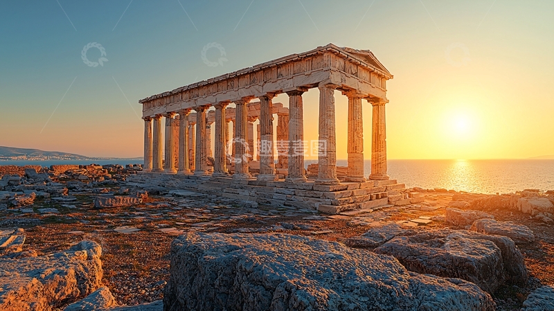高清大图下载【趣麦麦图】日出时分古希腊神庙