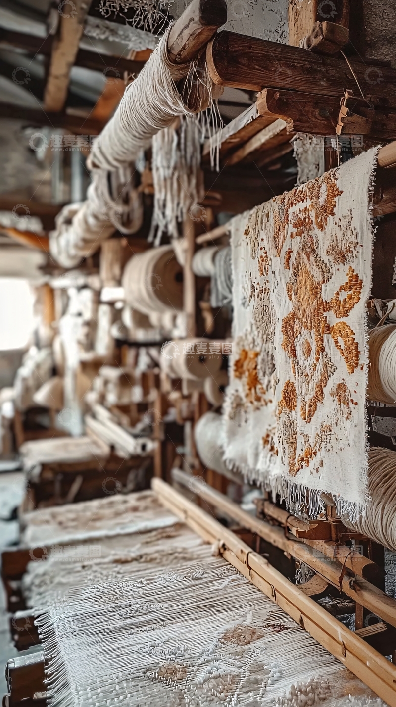 高清大图下载【趣麦麦图】古老纺织机上的手工织物