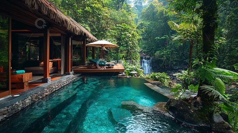 高清大图下载【趣麦麦图】雨林中的度假泳池别墅