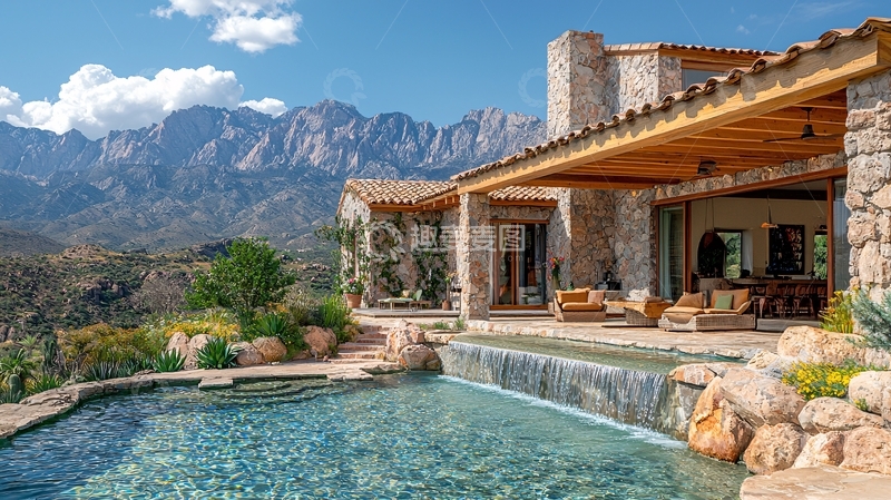 高清大图下载【趣麦麦图】山景别墅泳池