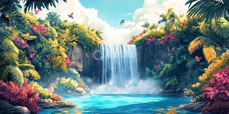 高清大图下载【趣麦麦图】热带雨林瀑布