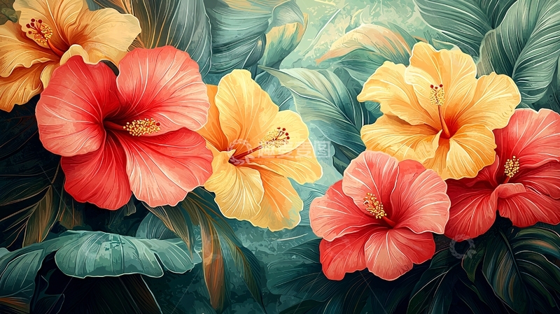 高清大图下载【趣麦麦图】热带花卉的绘画风格