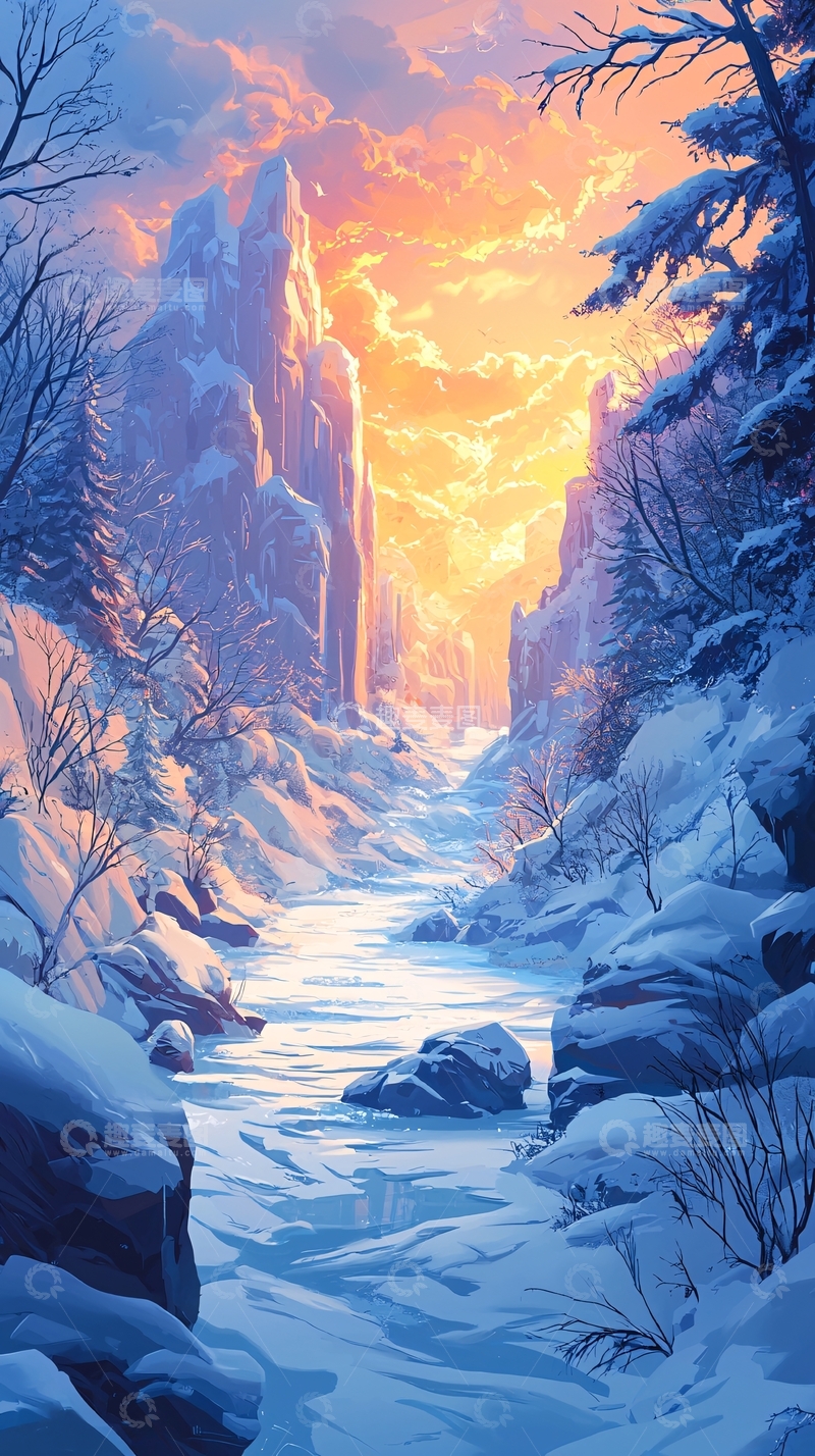 高清大图下载【趣麦麦图】雪山夕阳景色