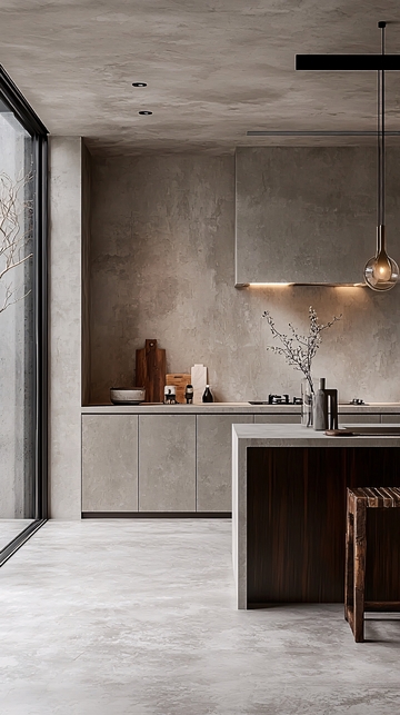 极简风水泥灰现代厨房